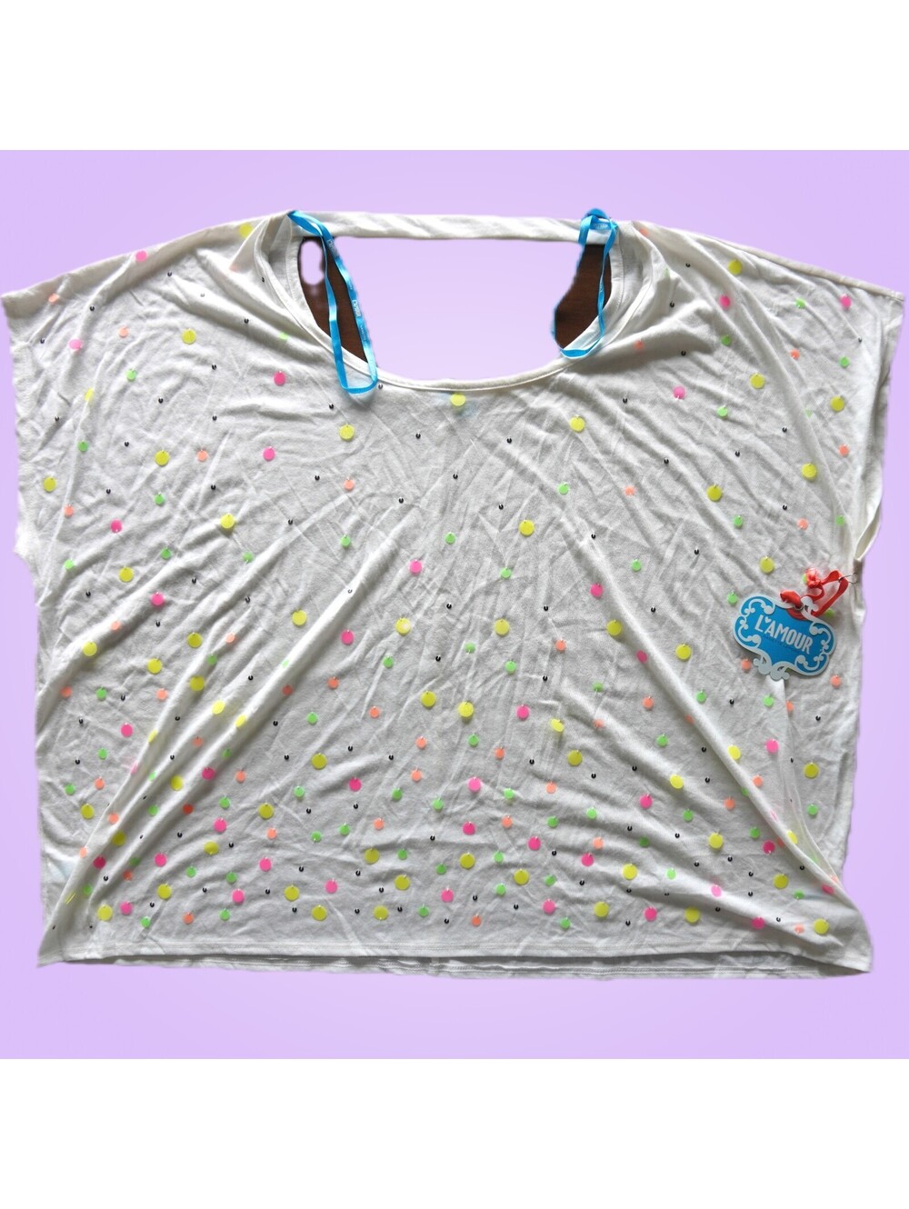 New L'Amour Nanette Lepore Snowdrift Neon Polka Dot Sequin Top X-Large